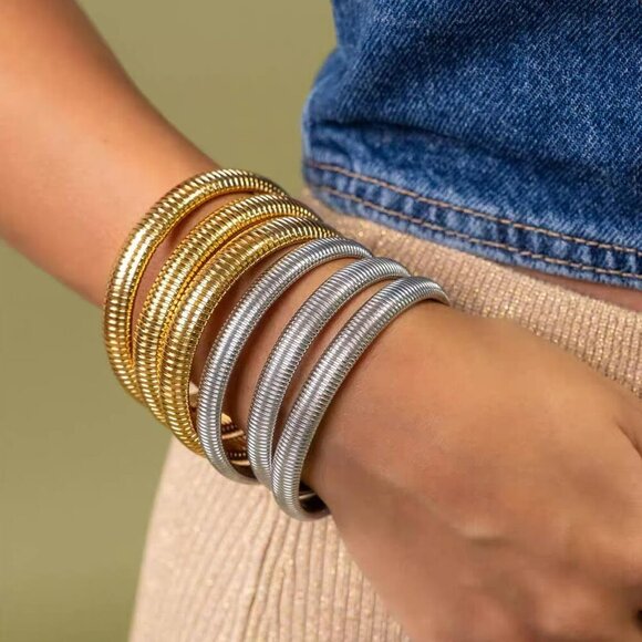 Gold Bracelets for Women, Gold Bangles for Women Chunky Bangle Bracelets for Wom - Picture 4 of 5